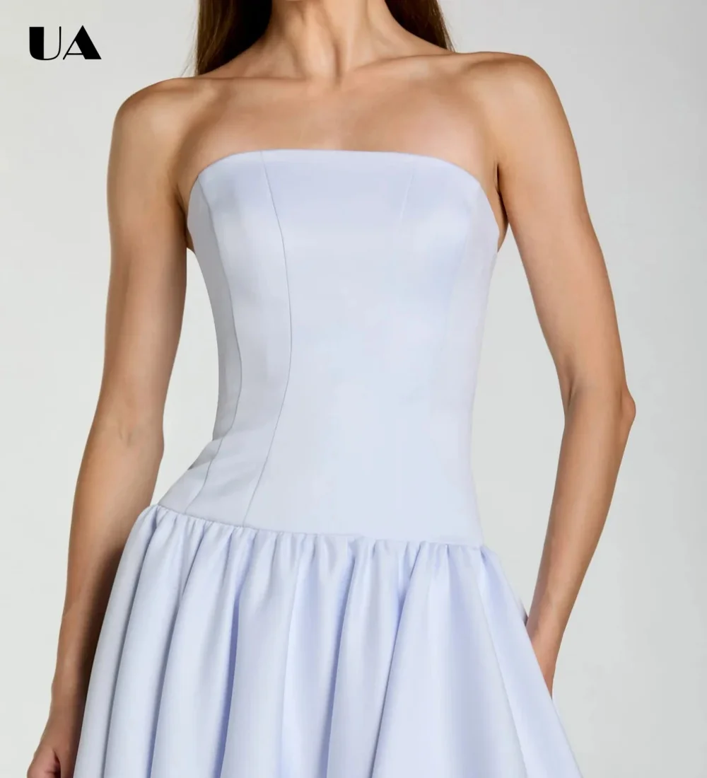 

ULBYANRY Customized Solid Satin Strapless Prom Dress for Woman, Elegant A-line Evening Dress, Fashionable Sleeveless Ball Gown