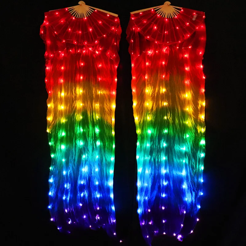 

Belly Dance LED Fans Stage Performance Props Rainbow Colors 1PC/1pair LED 100% Silk Fans With BatteryBelly Dance Accessories
