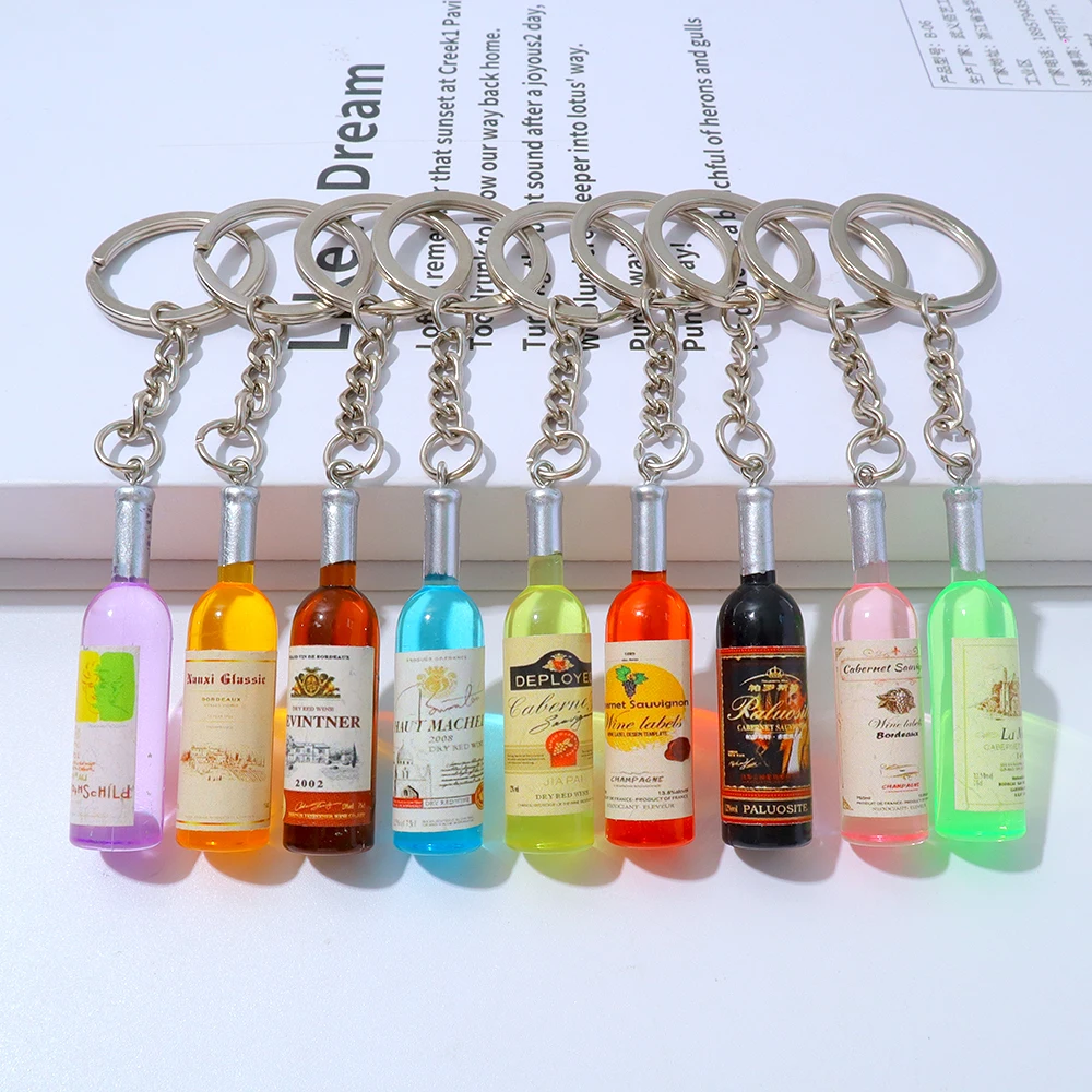 Simulation Resin Beer Wine Bottle Keychain for Women Men Fashion Car Trinket Keyring Bag Pendant Key Holder Accessions Gift ﻿