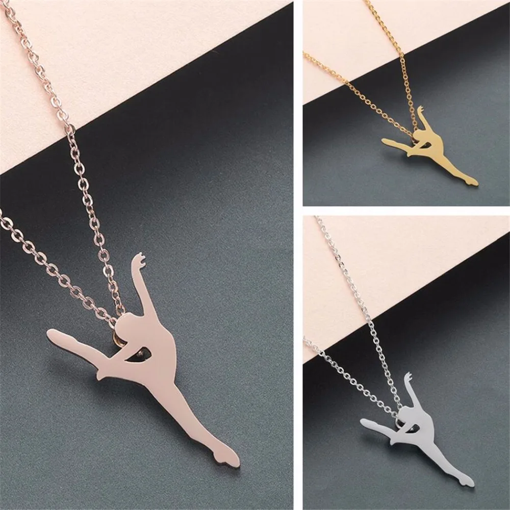 QIAMNI Trendy Girls Ballerina Dancer Figure Skating Runner Rider Pendant Necklace Muscle Bodybuilding Sport Jewelry Party Gifts