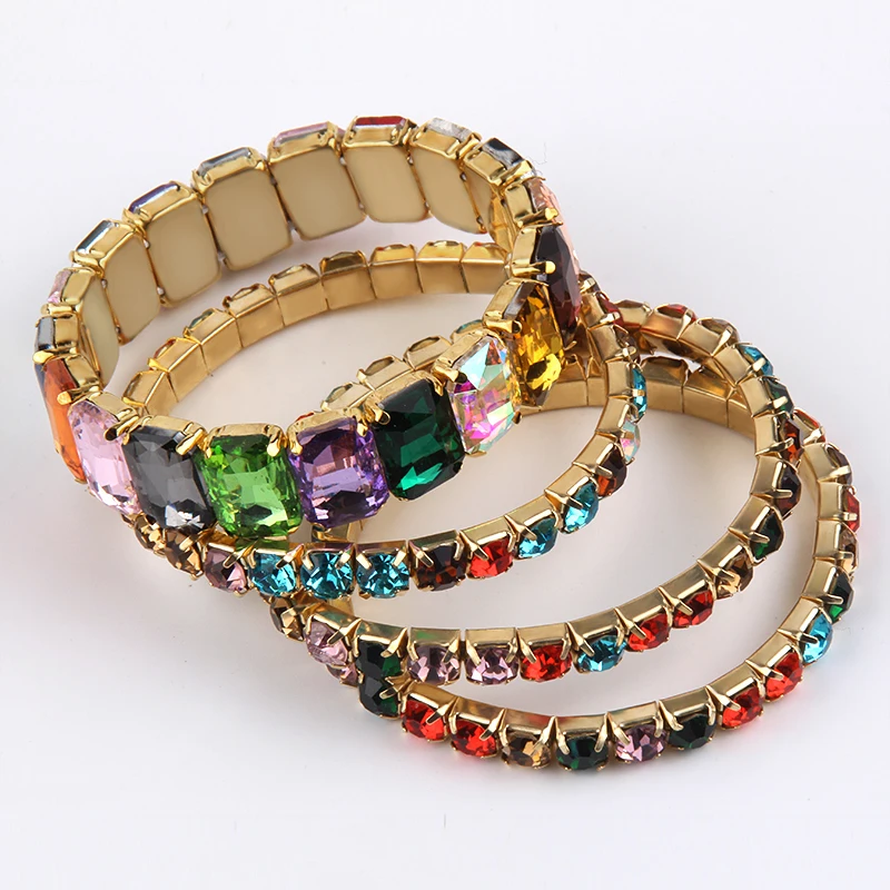 RH Fashion Bohemia Jewelry Mixed Colorful Glass Crystal Beaded 4pc Stack Paw Bracelets Set For Women Gift