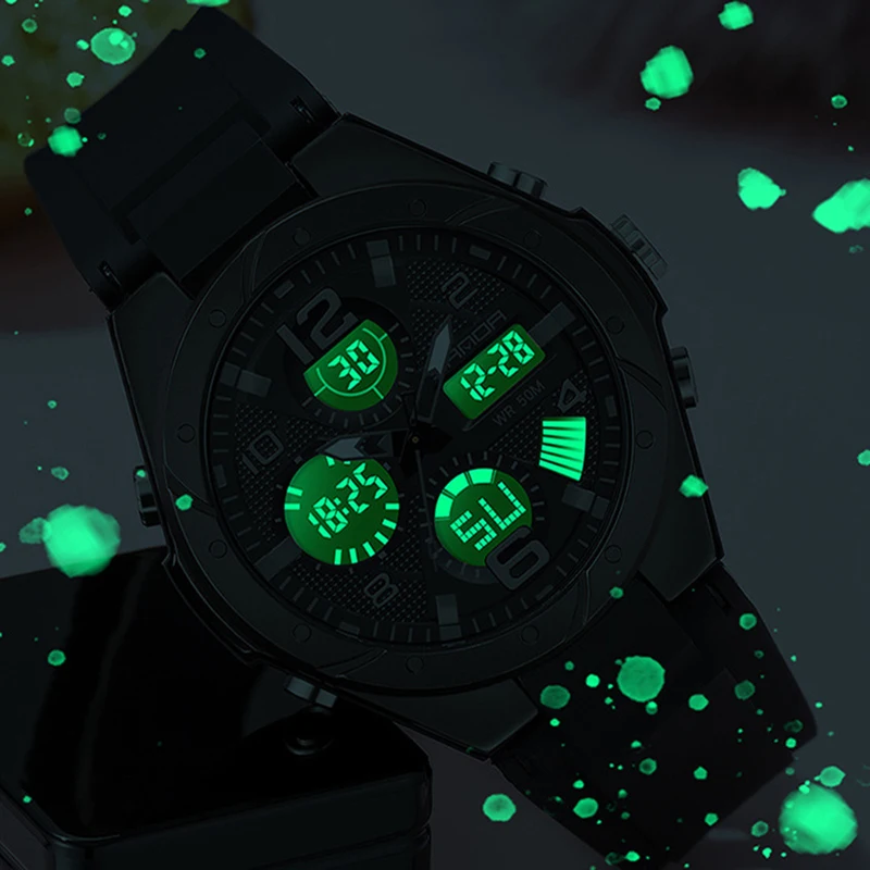 นาฬิกาสะท้อนแสงแสดงผลคู่สำหรับผู้หญิงนาฬิกาข้อมือควอตซ์ดิจิทัลแฟชั่นหรูหราผู้หญิงมีแบรนด์แนวสปอร์ต