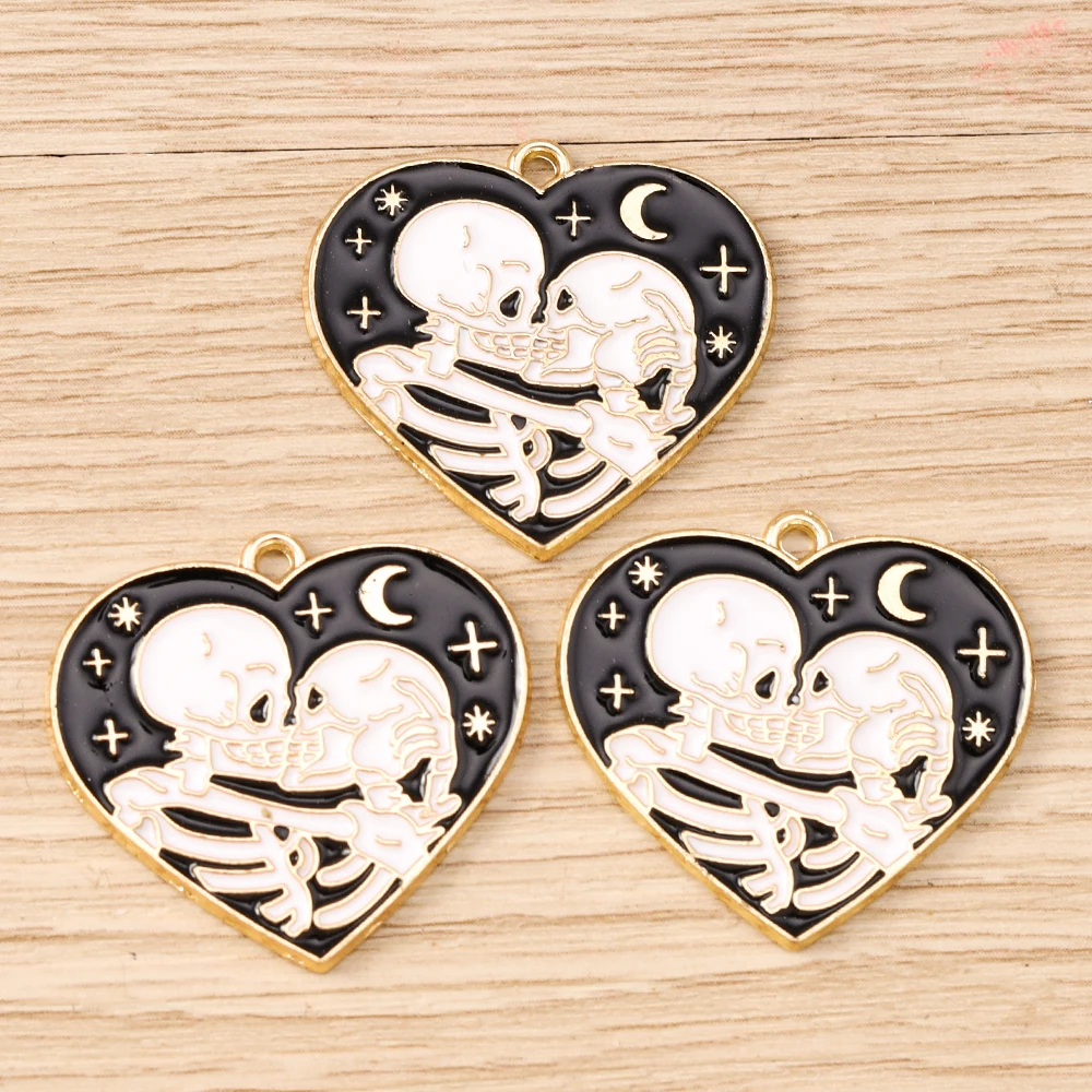 Tusember 10 Stück süße Emaille-Tarot-Karten-Charms für Schmuckherstellung, DIY, Todesschlange, Totenkopf, Herz-Anhänger, Halsketten, Armbänder, Basteln – Detail 5