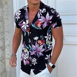 Camisa de manga curta com estampa floral masculina, Aloha, Roupa de botões, Respirável, Exterior, Moda rua, Design casual