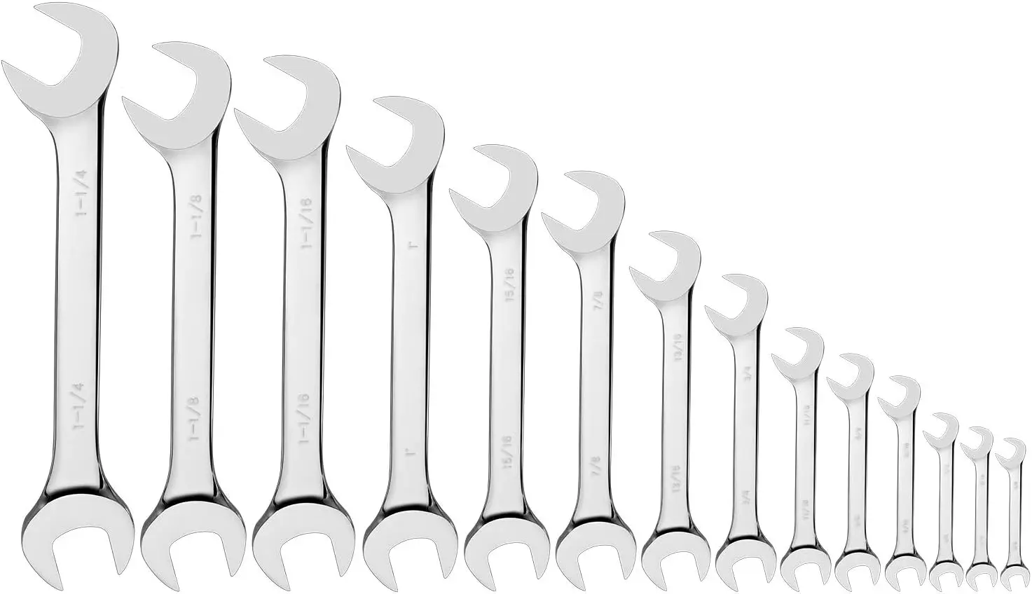 14-Piece Premium Angle Head Open End Wrench Set, Chrome Vanadium Steel | Include Standard Inch Sizes 3/8, 7/16, 1/2, 9/16, 5/8,