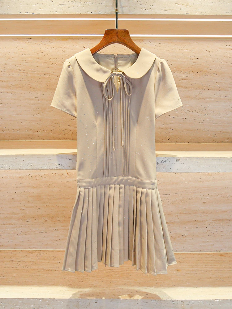 

High Waist A-Line Skirt Dr with Bow Tie And Poodle Collar in Polyester Fiber ort Sve Spring Summer Autumn Single Piece