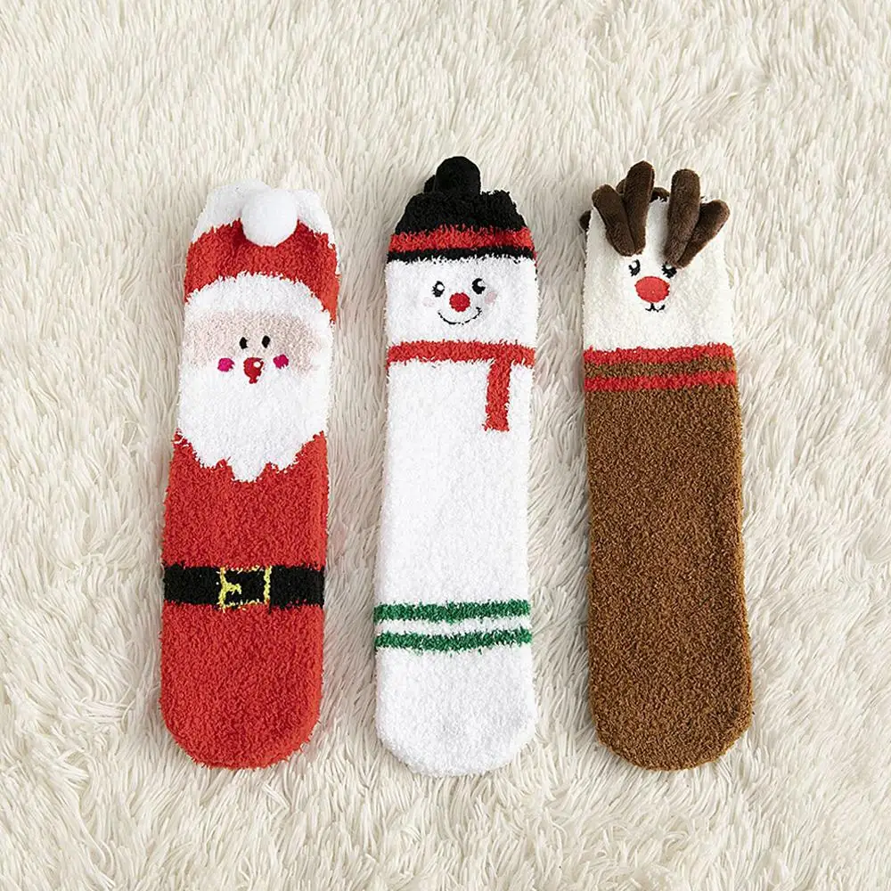 عيد الميلاد الكرتون سانتا الجوارب الخريف الشتاء الأسرة إِلْكَة عيد الميلاد المرجان المخملية الجوارب لطيف ثلج الدافئة منتصف أنبوب المنزل الجوارب