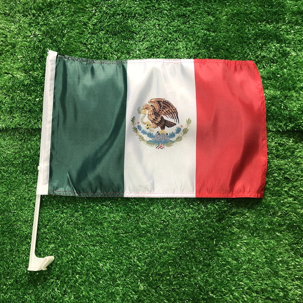 CUSTOM FLAG Mexico car flag 30*45cm Mexico car waving Flag National Flag standard-bearer waving flag with plastic flagpole