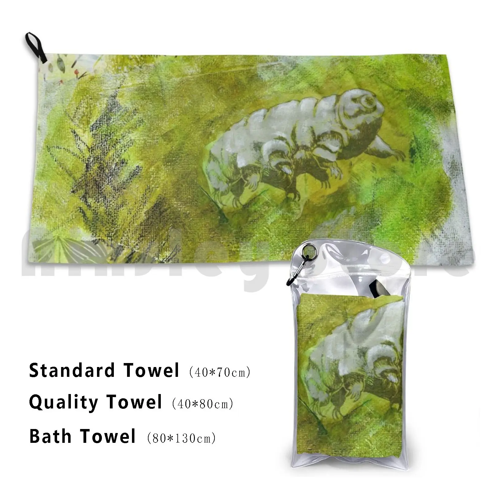 Roly-Poly Tardigrade Custom Towel Bath Towel Tardigrade Water Bear Collage Acrylic Painting Ink Drawing