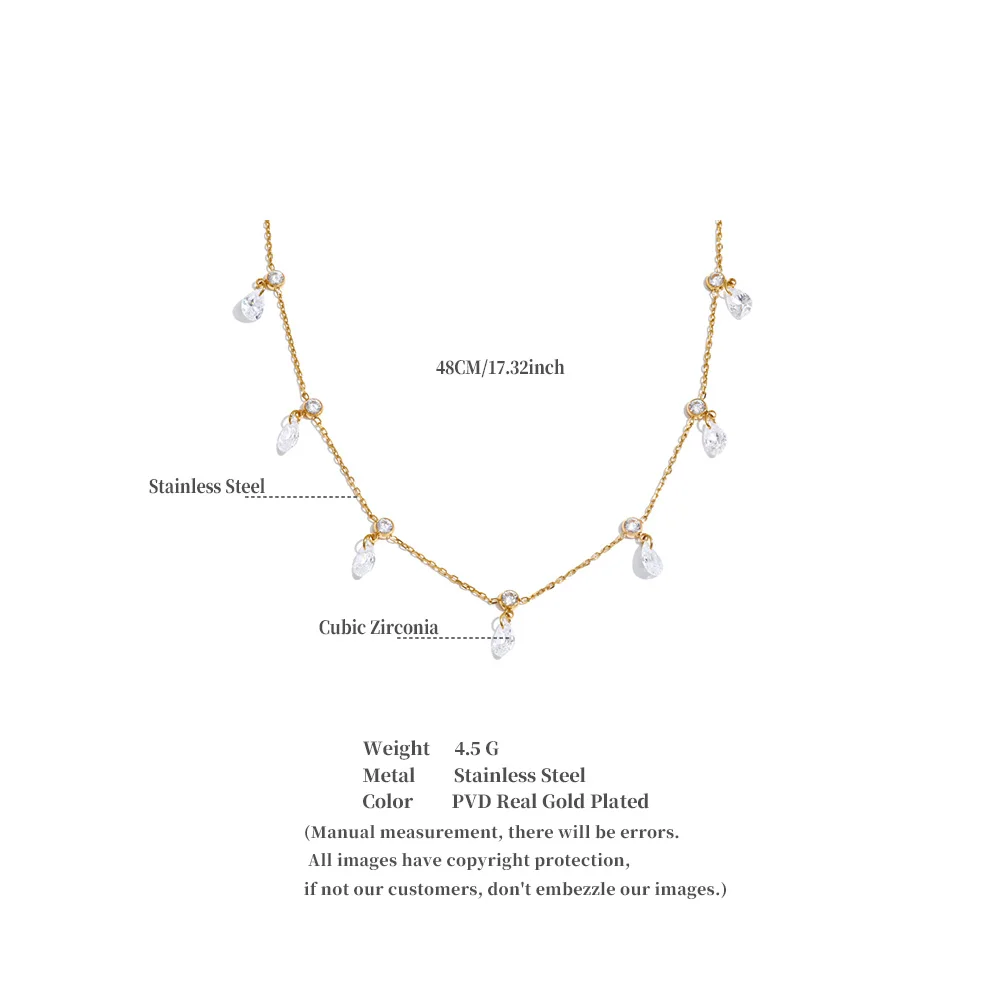 Yhpup Edelstahl-Kettenhalskette mit Tropfenförmigem CZ Zirkonia-Anhänger, Eleganter Luxusschmuck, Gala-Geschenk – Detail 1
