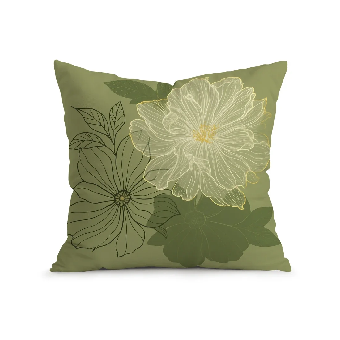 Funda de cojín con estampado de flores blancas y verdes، Funda de almohada sencilla de terciopelo de pel de melocotón para #1