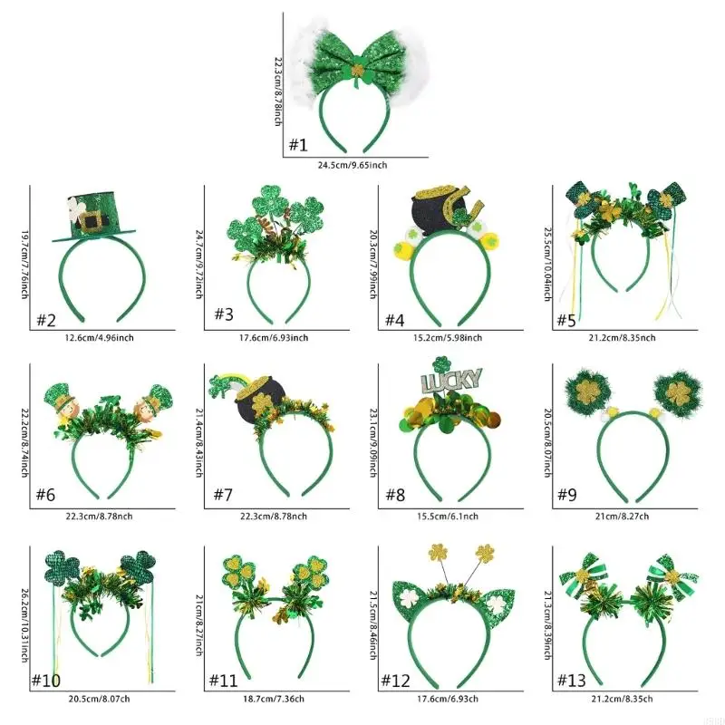 39BD Stpatricks Day Hairhoop para Celebração Irish Nacional Celebração Ponto Pó Pó para Festival Festival Festival