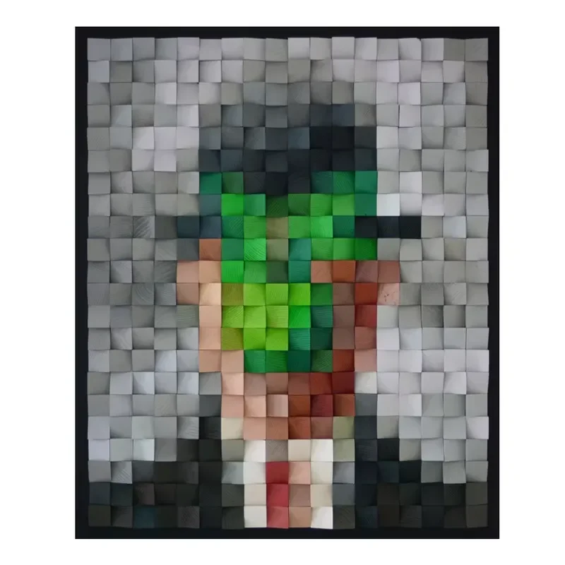 UNIART Museum Grade Pixel Art Wall Sculpture Wood Mosaic Portrait for Interiors Brushstroke Geometric Acoustic Wood Art Deco