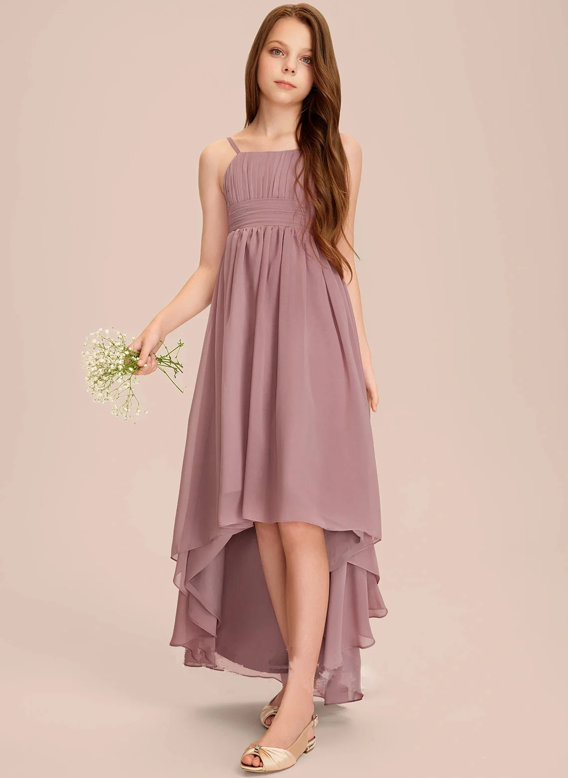 

A Line Square Asymmetrical Chiffon Junior Bridesmaid Dress First Communion Gown Birthday Party Bow