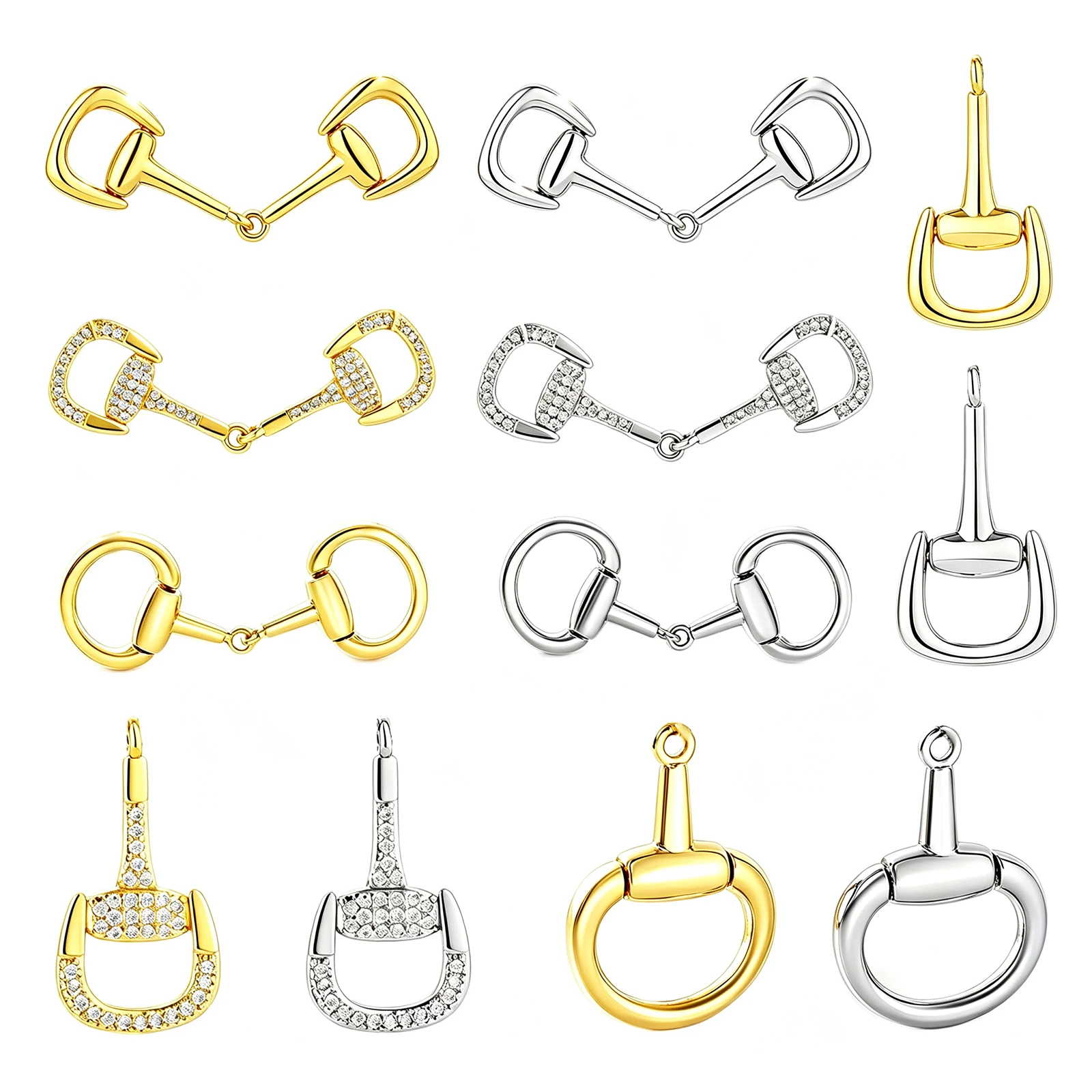 MHS.SUN Großhandel Kubischer Zirkon Pferdegebiss-Anhänger Vergoldet DIY Schmuckherstellung Halskette Geometrischer Charm Schmuck 5 Stück für Damen und Herren – Detail 15