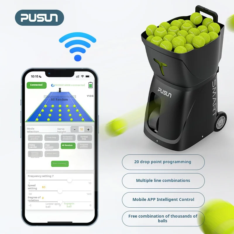 PUSUN 2024 New PT-Smart Lite Intelligent Tennis Ball Machine Trainer Ultralight Remote Control and Phone App Dula Mode