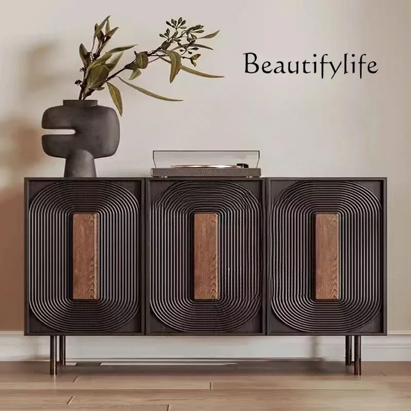 

PFrench средневековый обеденный боковой шкаф из цельного дерева, бытовой простой резной входной шкаф