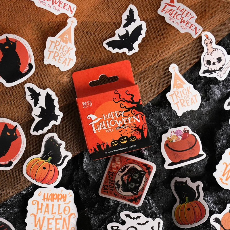 

46Pcs/Box Funny Halloween Sticker Pack DIY Material Decorative Stationery Cup Notebook Mobile Phone Toy Scrapbook Kids Gift