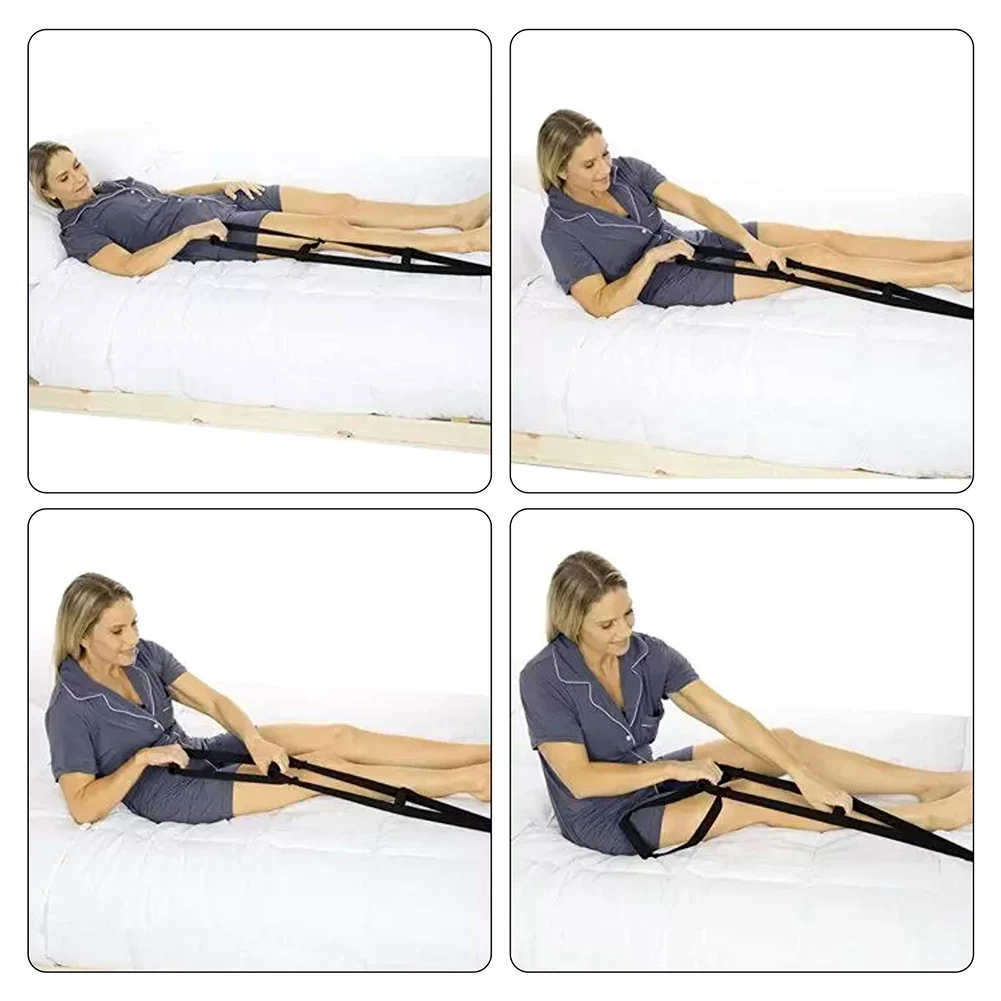 Caddie Helper for Elderly Sit Up Pull Up Strap Adjustable Nylon with 4 Handle Bed Rail Assist Device for Patient Injury Recovery