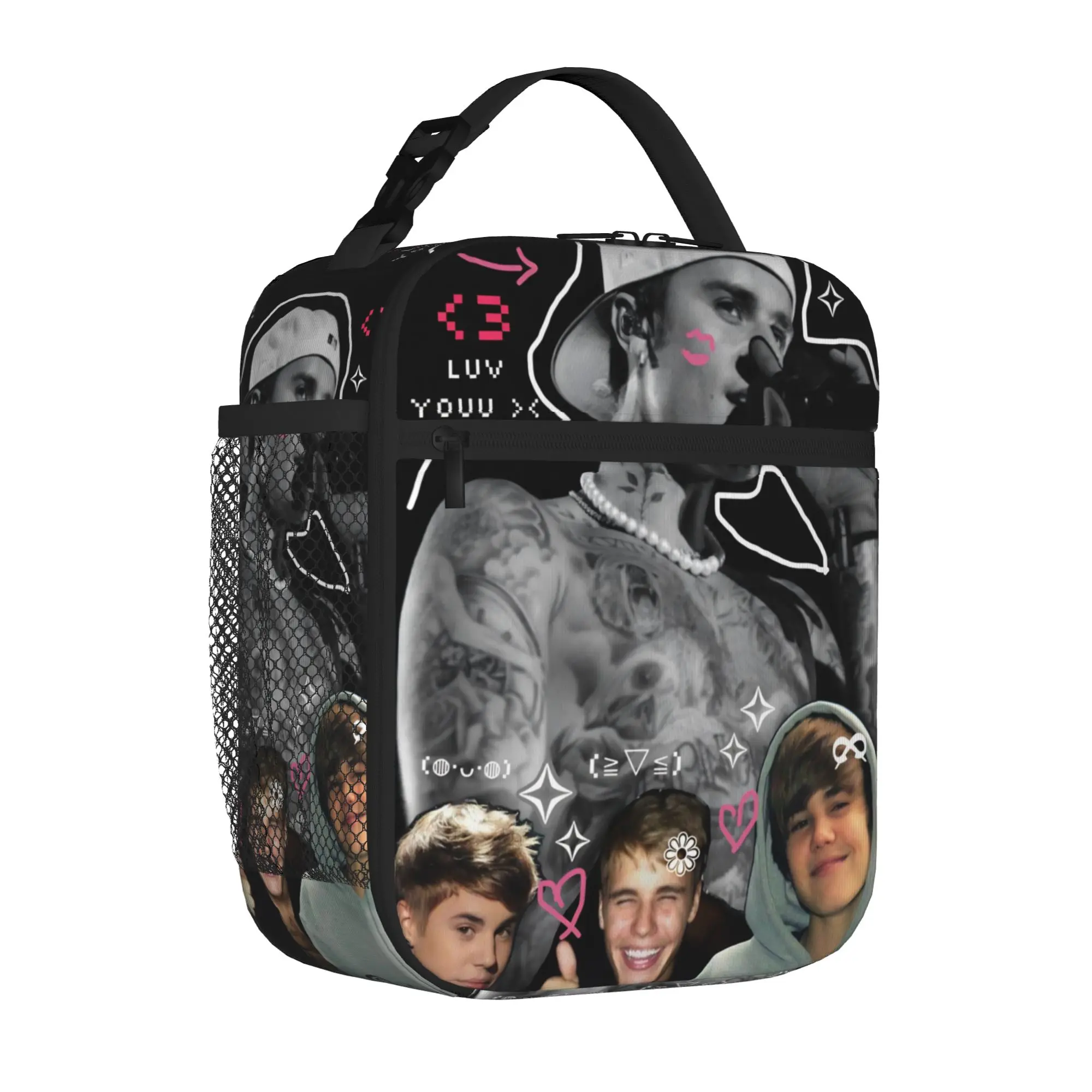 Justins Pop Singer Biebering Tote Thermal Cooler Bag Dance Cool Reusable Insulated Lunch Bags Trendy Food Box For Picnic
