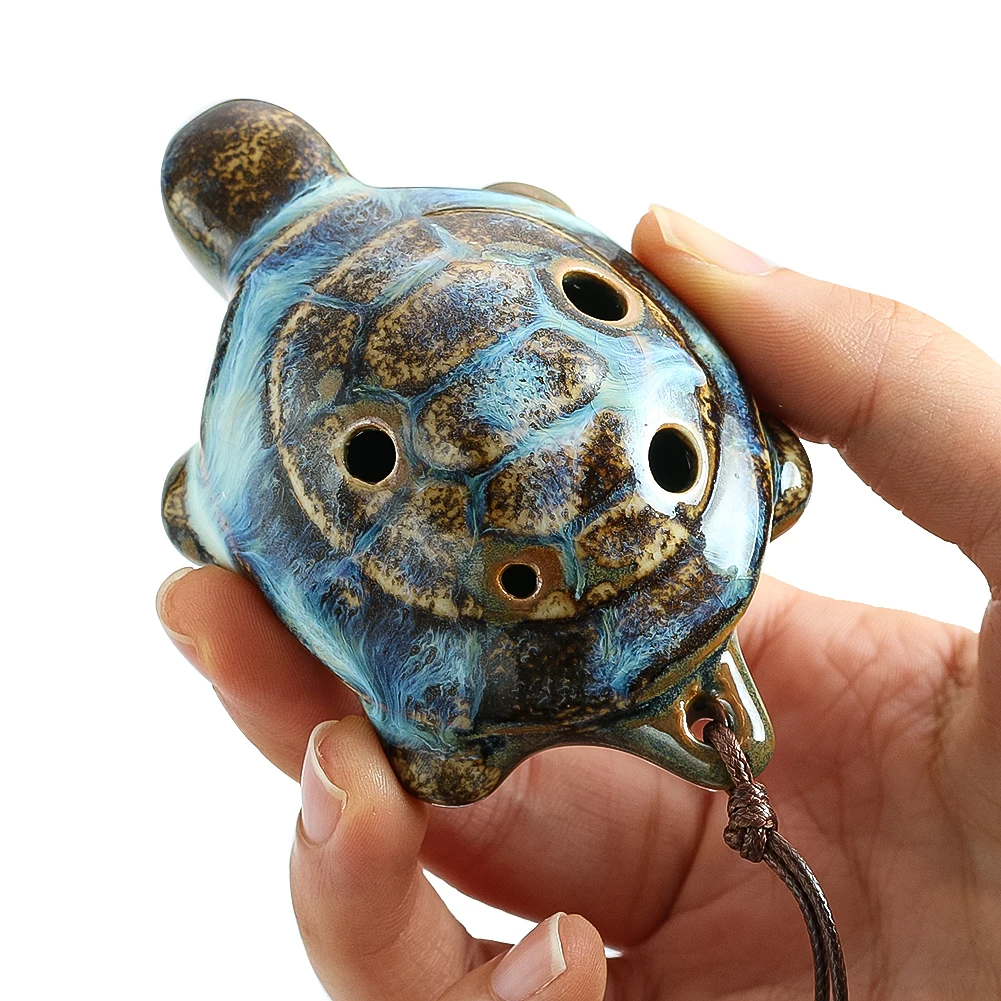 Ceramic Turtle 6 Hole Ocarina Necklace Girl Boy Toy Pendant Cute Animal Porcelain Souvenir Teaching Toys for Women Jewelry Gifts