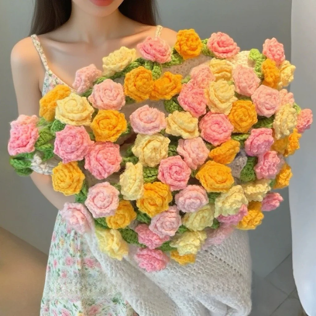 手編みローズブーケブランケットかぎ針編みdiy素材キット尖った角針編み物ギフト暇つぶし