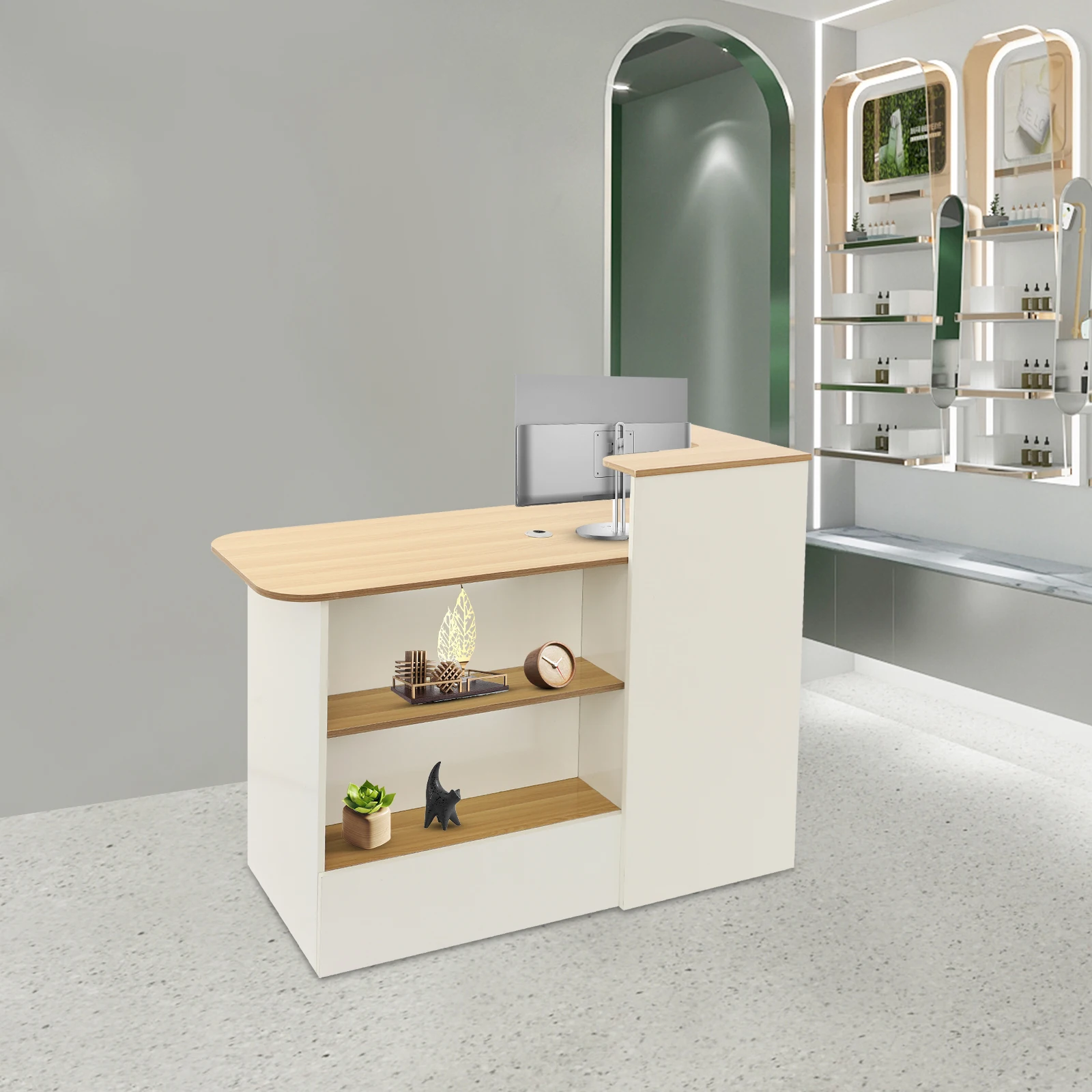 

Modern Reception Desk with Lockable Drawer Floorstanding with 2 Lights