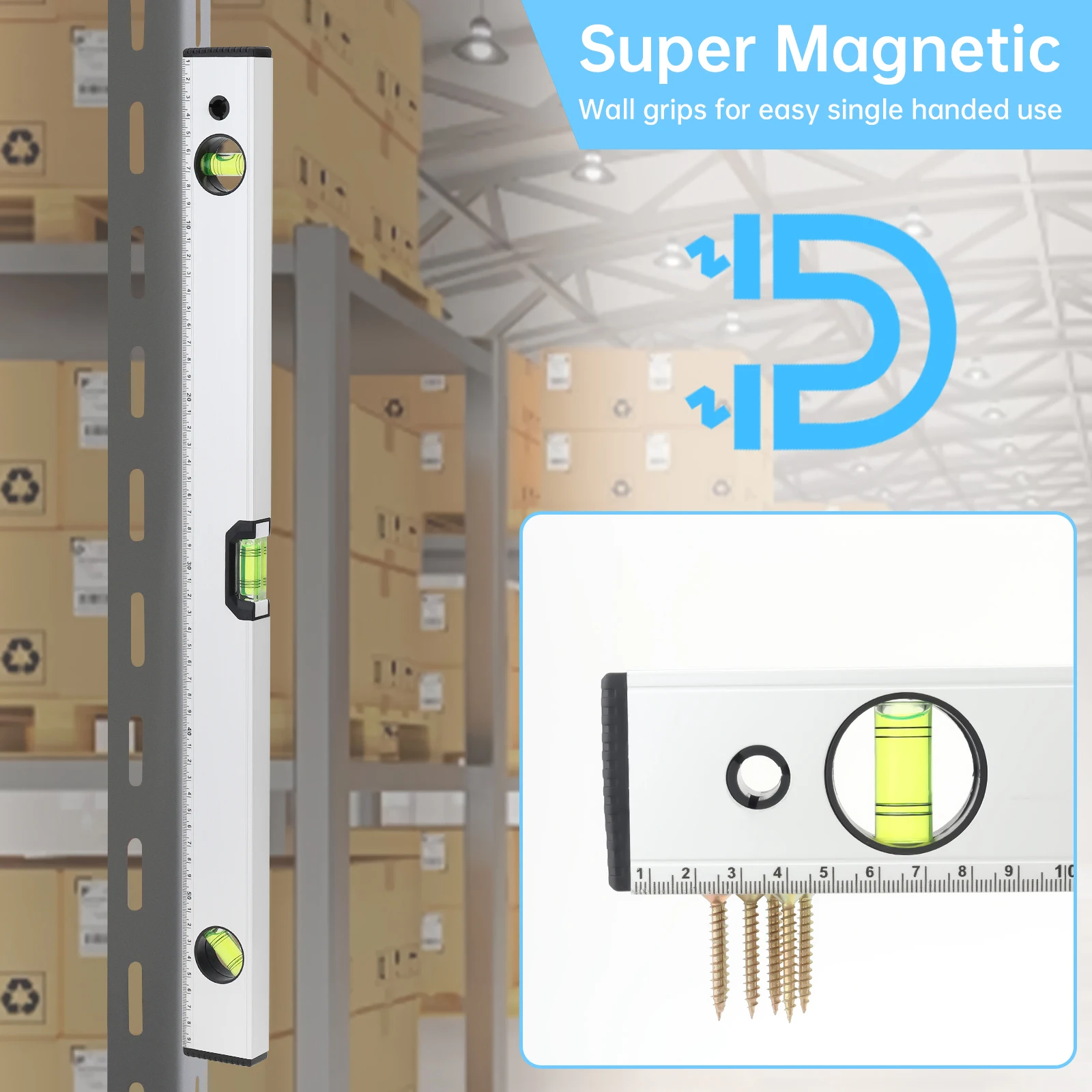600mm Magnetic Aluminum Alloy Level Ruler for Building Decoration Measurement with 45 Degree,90 Degree,180 Degree Bubble Design