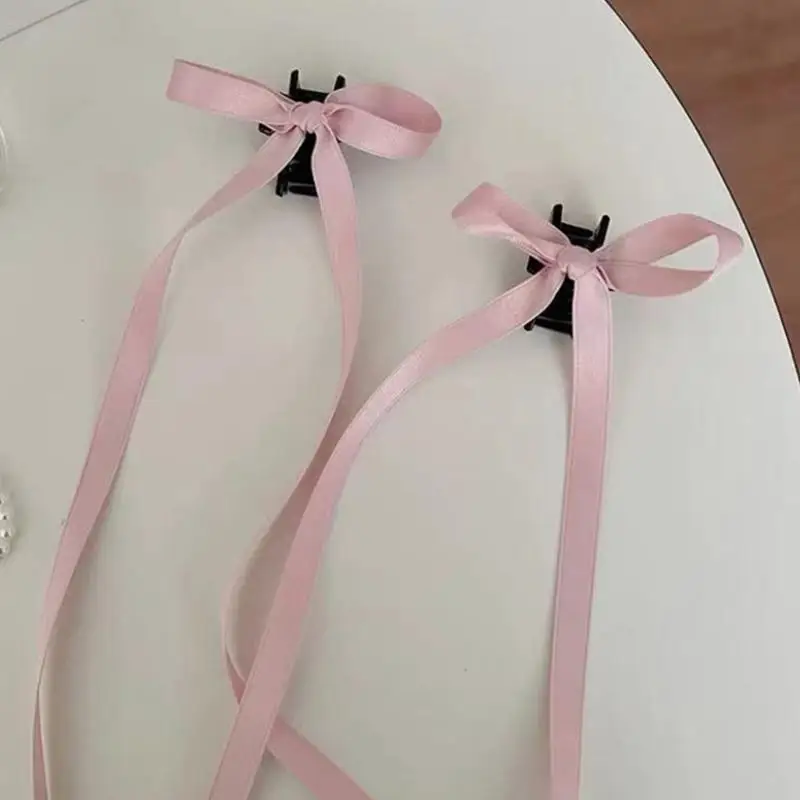 

652F Vintage Small Long Bow Hair Claw Clip For Womens Girls Wedding Ribbon Hairpins