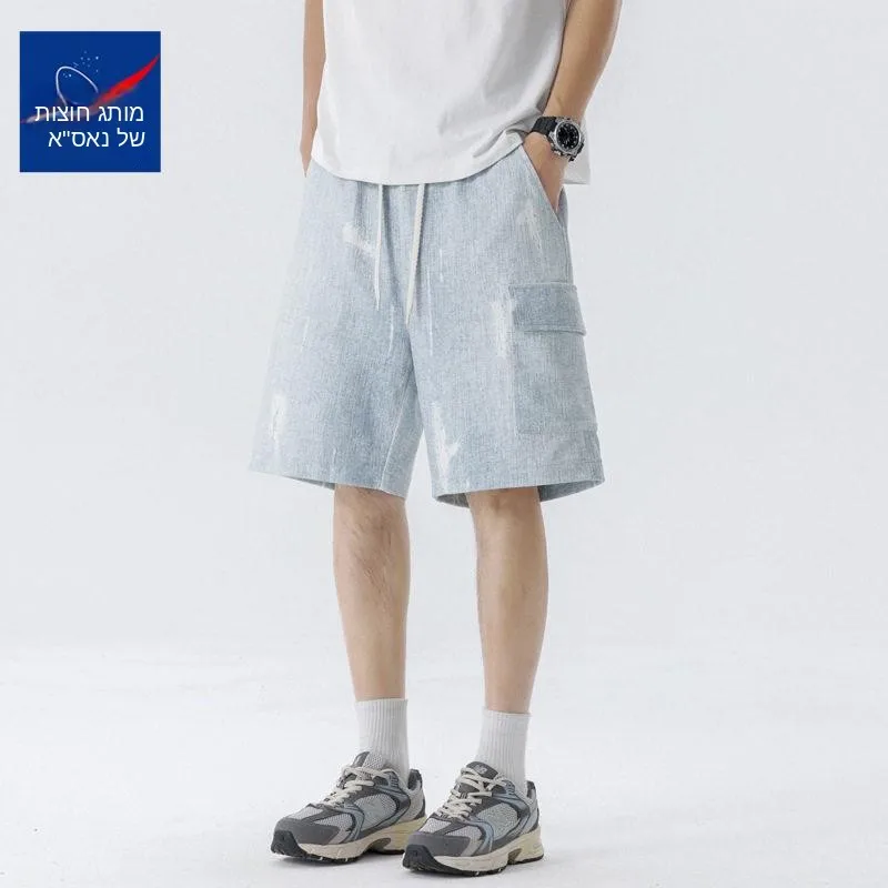 Summer 2026 Men's 3D American Trendy Brand Shorts Five-Pocket Multi-Pocket Casual Loose Fit Polyester Fiber Mid-Elasticity