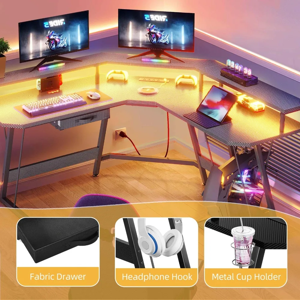 56 inch L-Shaped Gaming Desk Corner Table Computer Desk w/Drawer & Monitor Stand