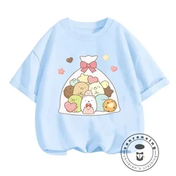 Stili estivi Kawaii per bambini personaggi Sumikkogurashi stampe t-shirt elastiche con scollo a o per ragazzi e ragazze semplici ma rilassate