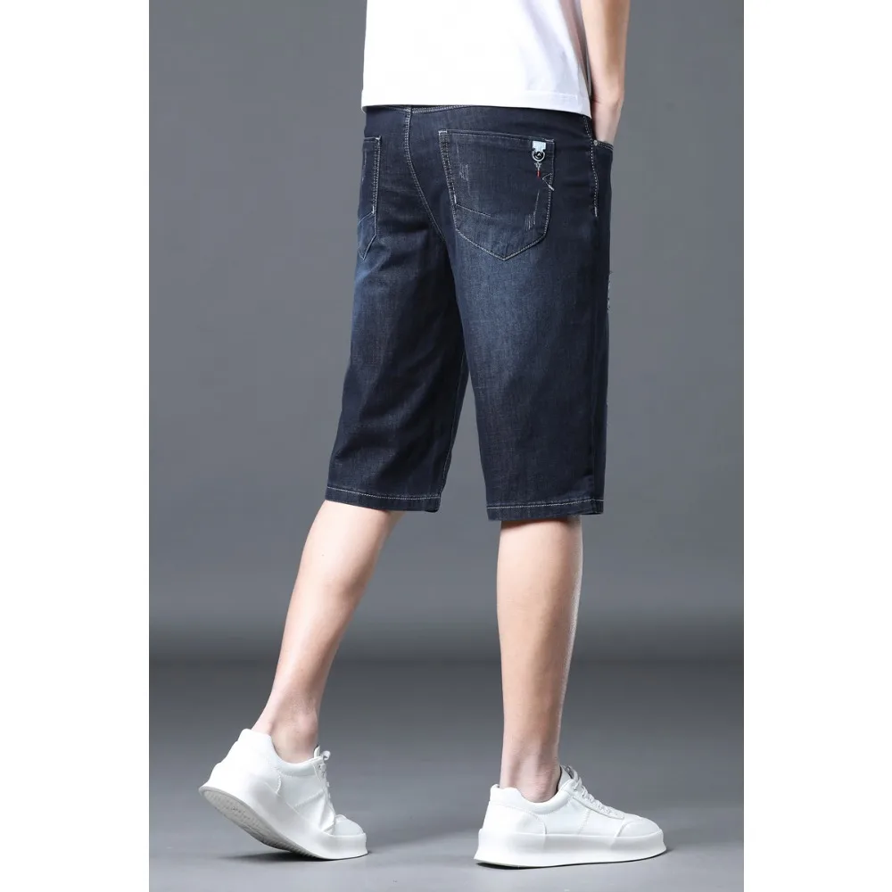 2024 New Denim Shorts for Men's Summer Thin Style New Loose Straight knee length pants Elastic short jeans for men clothing