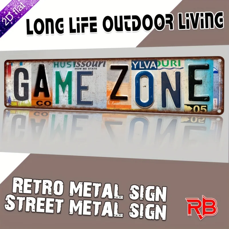 

Алюминиевый логотип 2DPlane1Retro Style «Game Zone» — 16x4 дюйма, УФ-печать, подходит для декора стен в стиле кантри