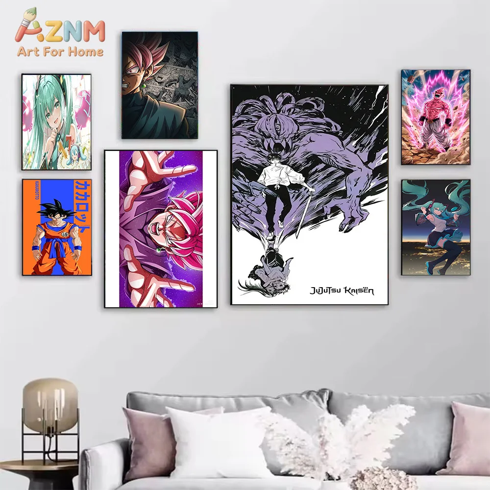 AZNM Anime Dragon Ball Vegeta & Goku Hatsune Miku Jujutsu Kaisen Canvas Wall Art Print Home Decor Poster
