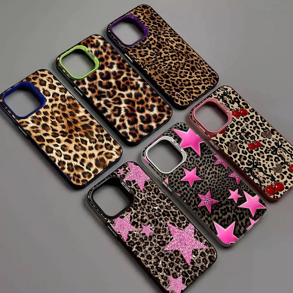 

Print Leopard Graphic For Iphone 15 14 13 Plus 17 16 12 11 Pro Max Matte Colored Silver Luxury Phone Cover