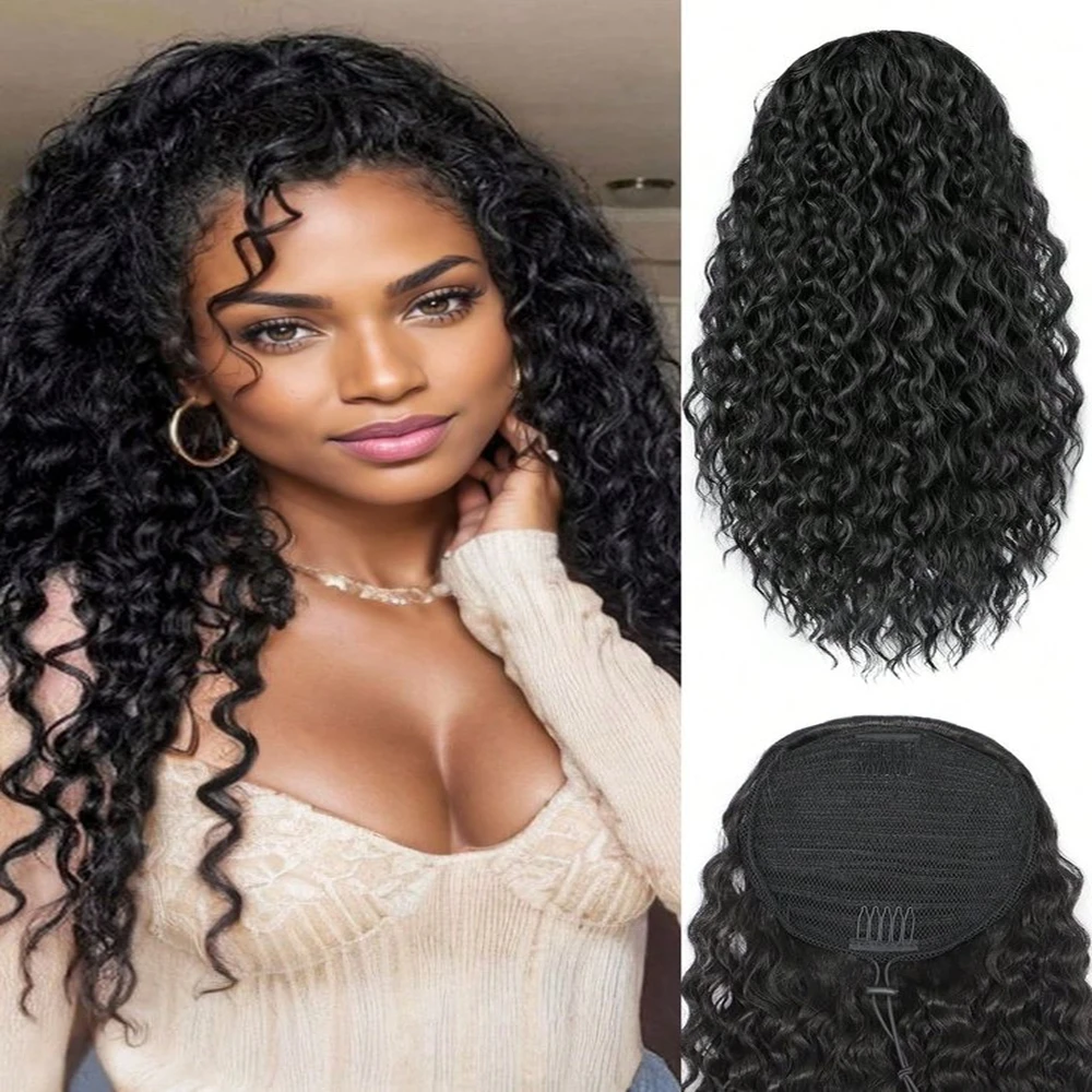 Afro Kinky Curly Drawstring Ponytail Human Hair Natural Ponytail Extension Wave 12A Brazilian Human Hair Ponytail Natural Color