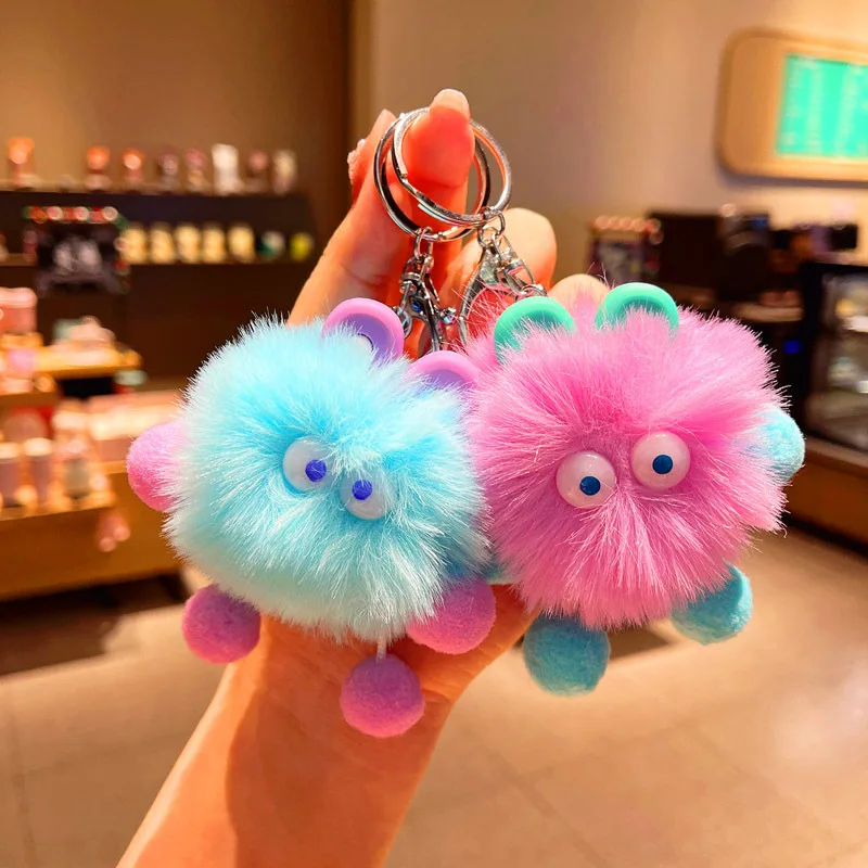 Cartoon Plush Ball Keychain Cute Plush Doll Key Ring Creative Cartoon Female Bag Charm Accessories DIY Birthday Gift