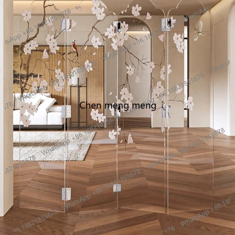 

New Chinese acrylic screen simple living room foldable mobile light-transmitting screen