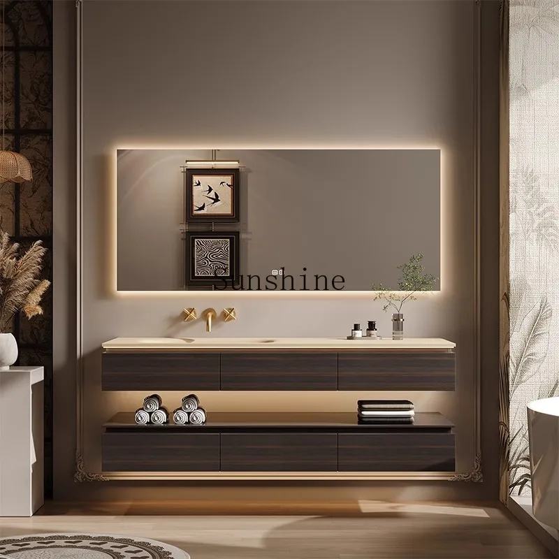 

Medieval style rock slab seamless hot bending integrated basin bathroom cabinet combined toilet washstand