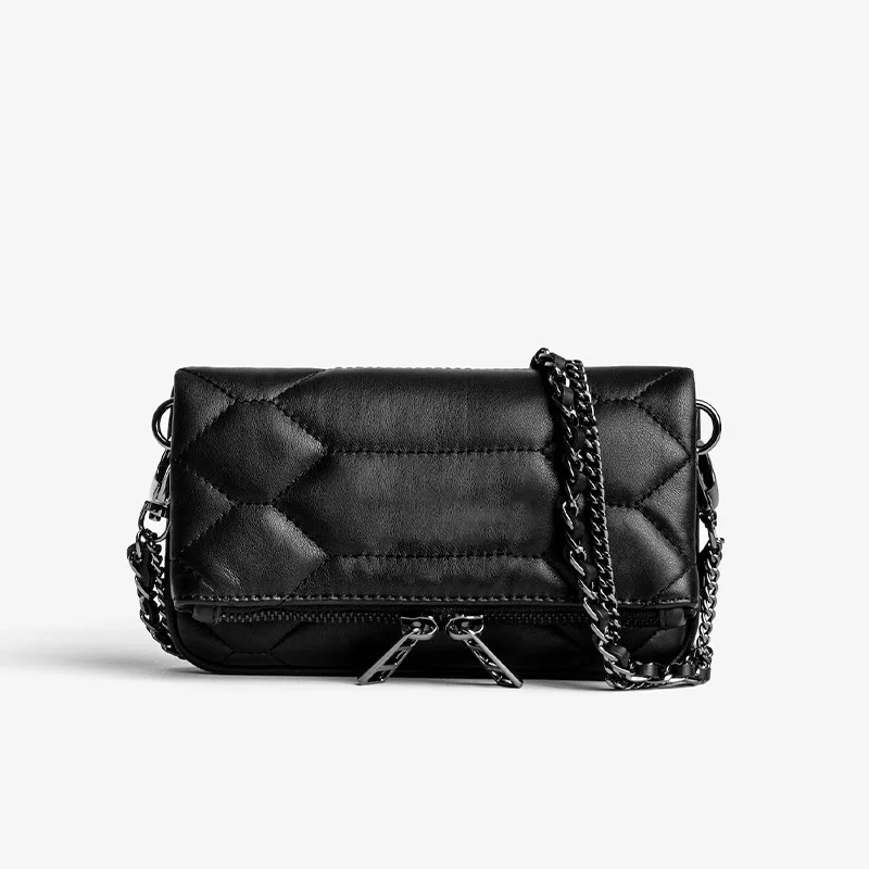 Bolso Bandolera Pequeño con Cadena Bordada, Estilo Urbano, Diseño Vintage Informal y Sencillo para Mujer