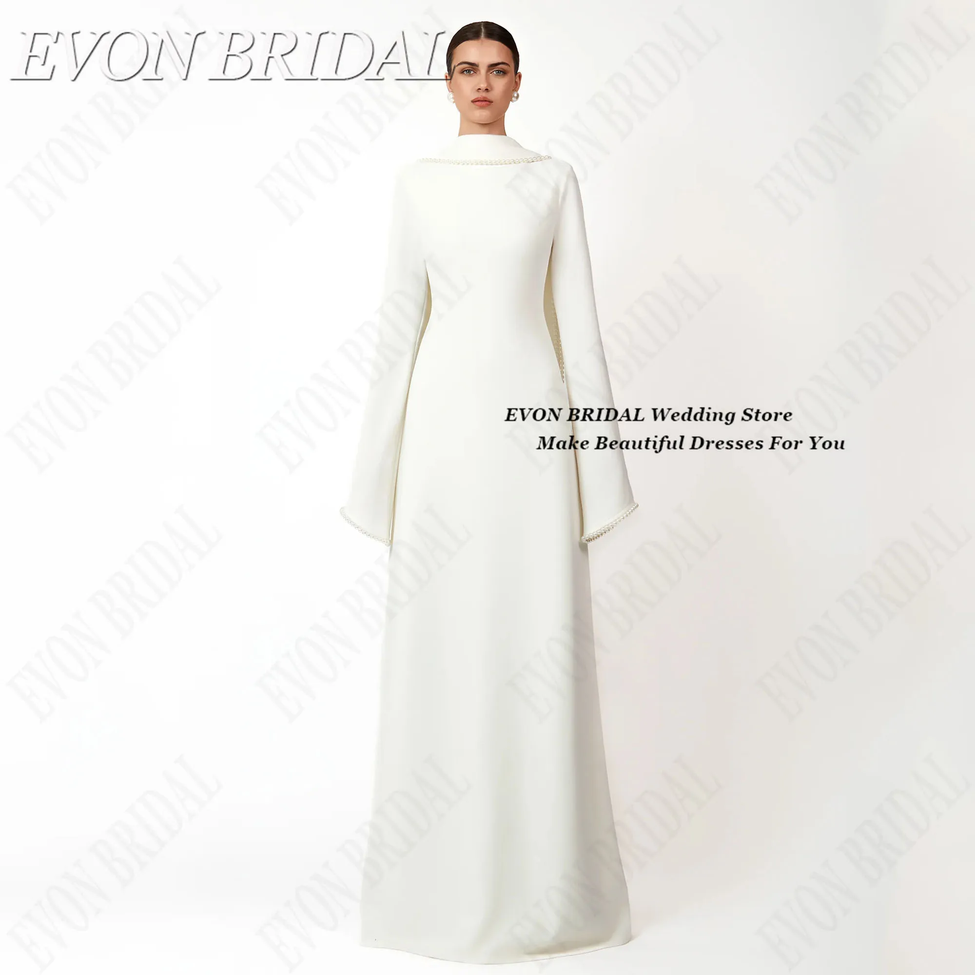 

EVON BRIDAL O Neck Wedding Evening Gown With Shawl Pearls Long Sleeves Party Gowns 2025 A Line Dresses For Party Customized