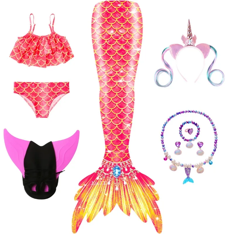 Zeemeerminstaarten Elasticiteit Badmode Kroondecoratie voor kinderen Meisjes Swimmable Tail Cosplay Zeemeerminkostuums