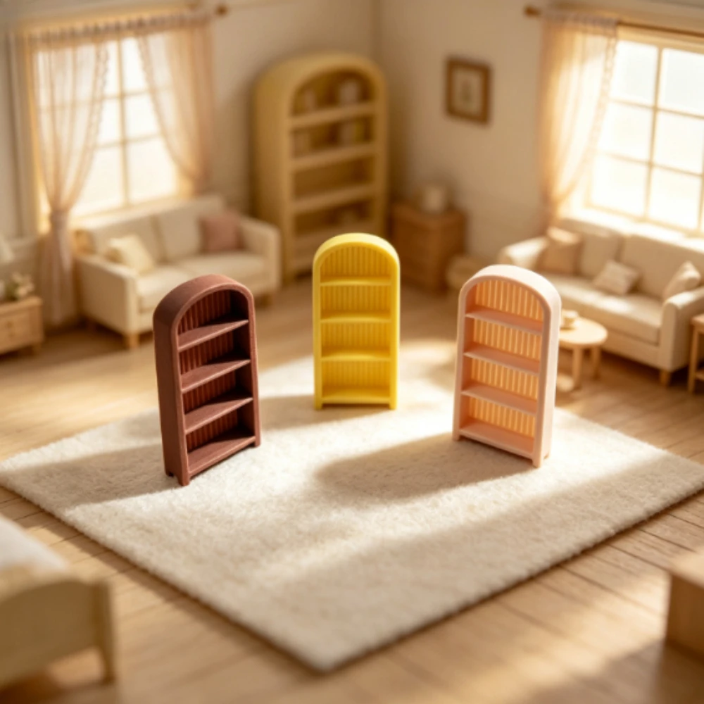 3pcs 1:12Scale Miniature Arched Bookcase 3D Print Cabinet Shelf Retro Arch‑Top Doll House Scene Diorama DIY Decor Accessory Gift