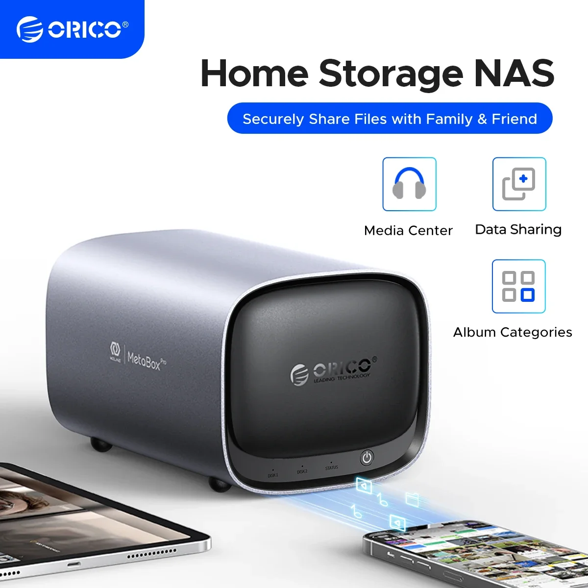 

Сетевое устройство хранения ORICO MetaBox, 3,5 дюйма, Type-C, поддерживает удаленный доступ, обмен данными, семейное видео (без дискового устройства) NAS