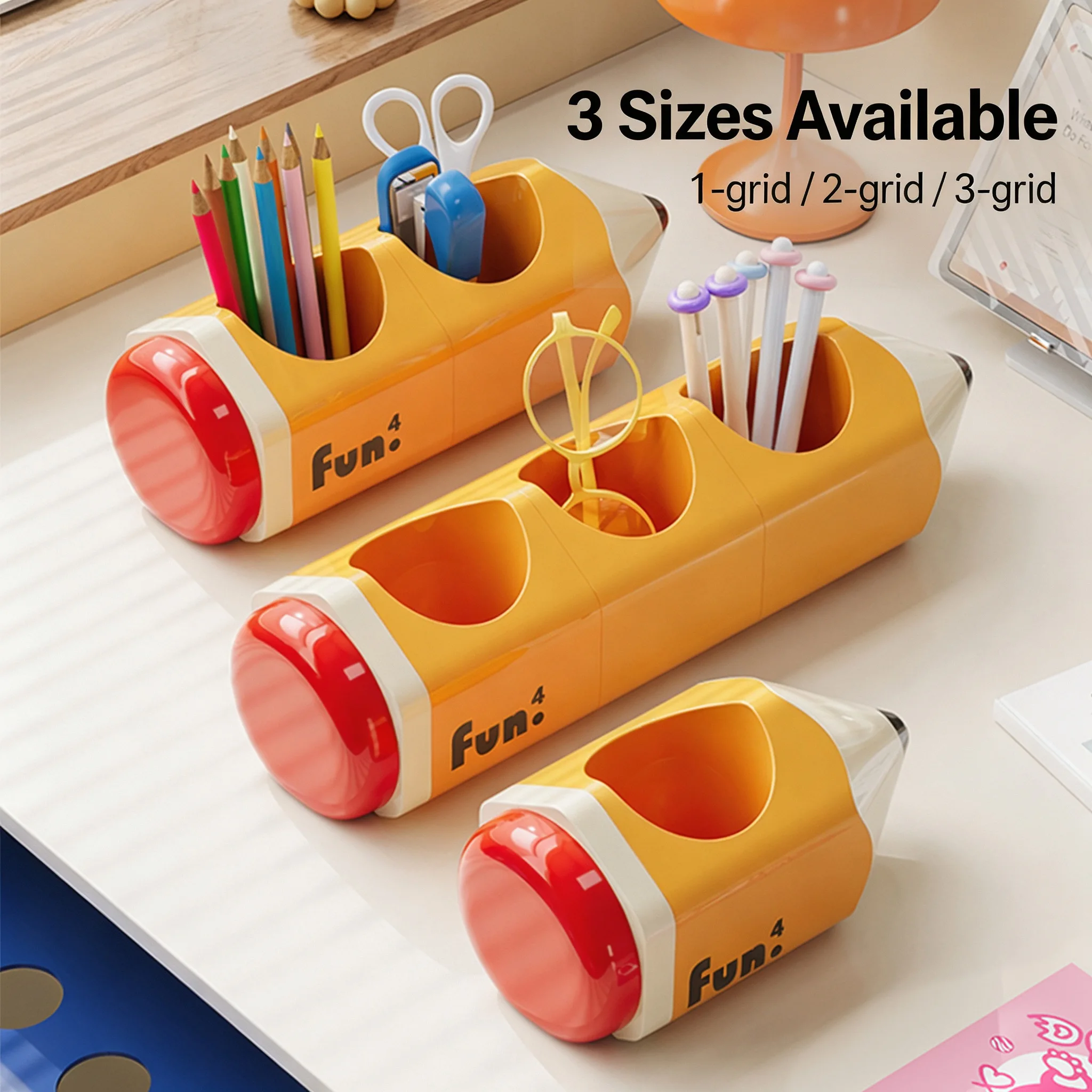 Creative Pencil Shape Desk Organizer 1/2/3 Slot Desktop Storage Box Pen Holder for Office School Supplies