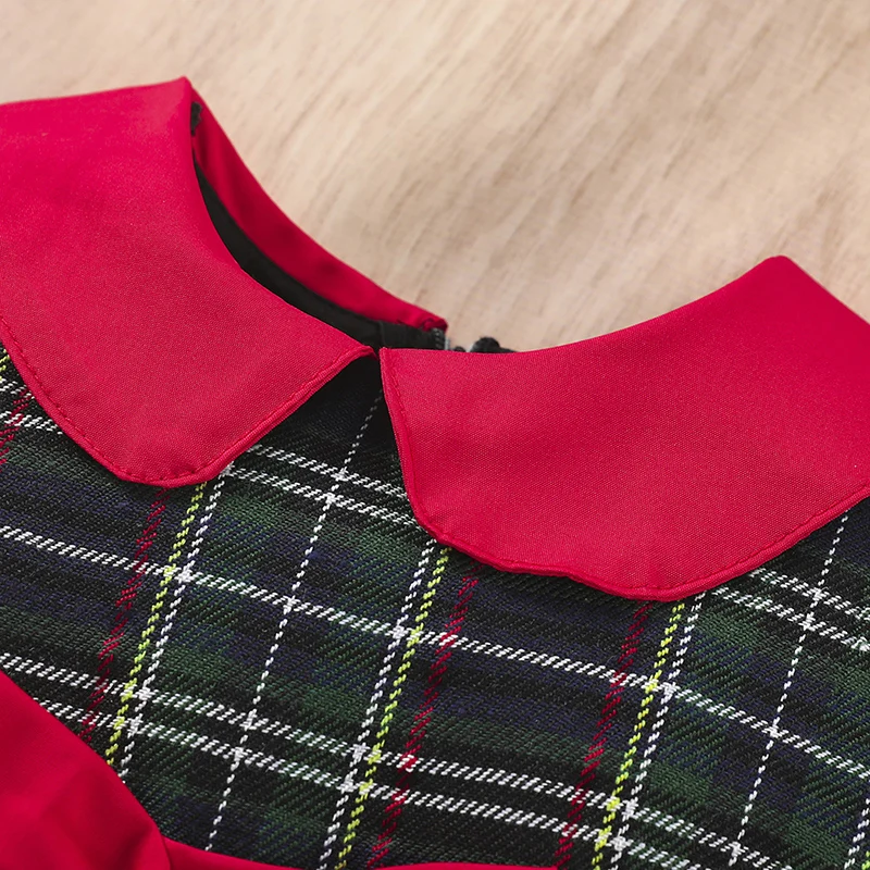 1-7Y Kids Toddler Baby Girls Christmas Dress Long Sleeve Buffalo Check Plaid New Year Holiday Party Princess Dreses Costume