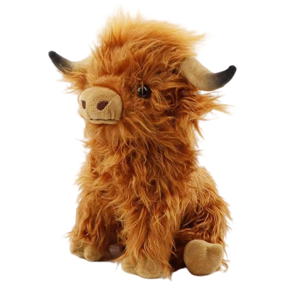 25cm Simulation Highland Cow Plush Animal Doll Fluffy Bull Soft Stuffed Toy Highland Cow Kawaii Kids Baby Gift Toys Home Decor