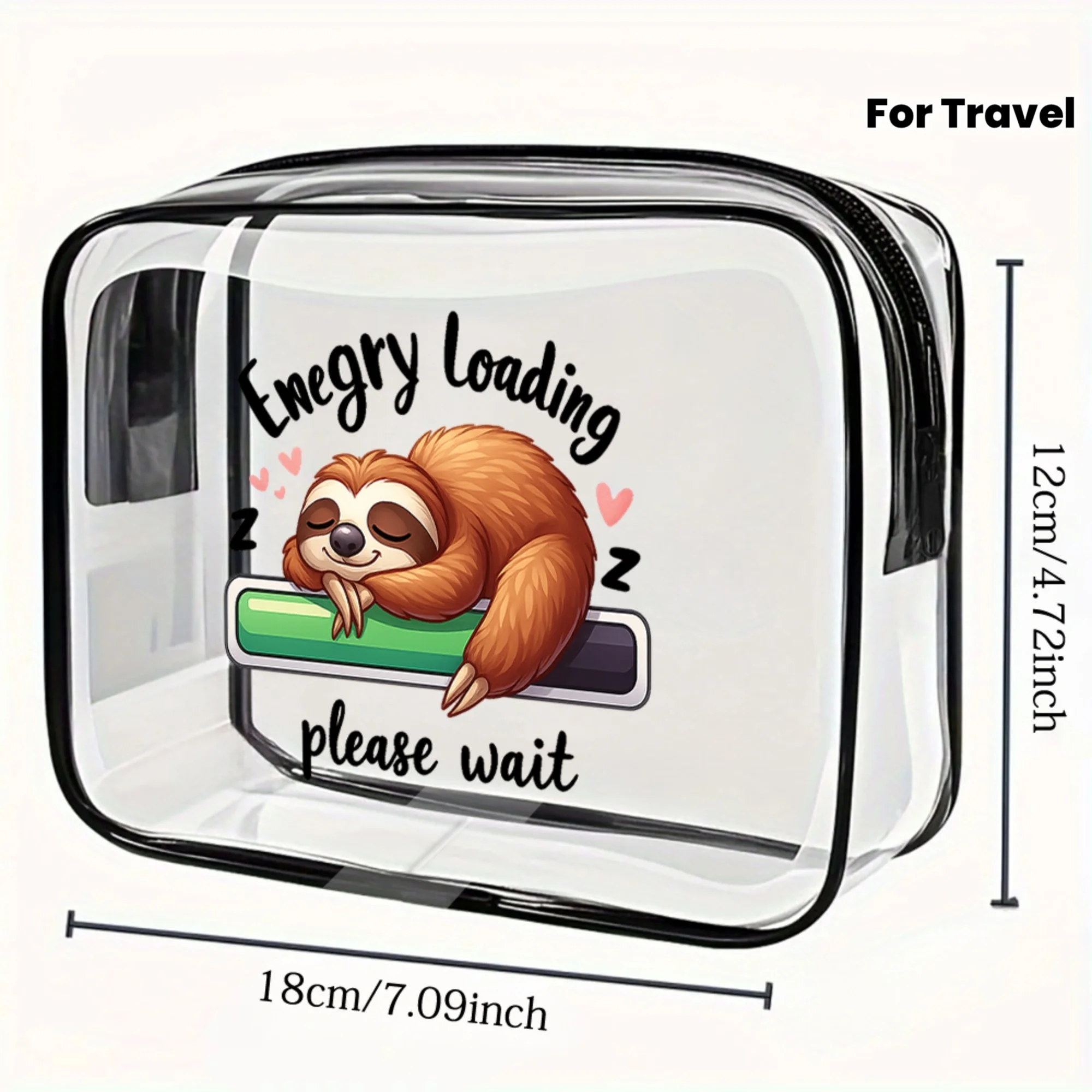

Women's Clear Toiletry Bag with Cute Sloth & Icon Design (Hungry Loading/100%/Low) - Cosmetic & Travel Pouch, Cute Sloth Face &