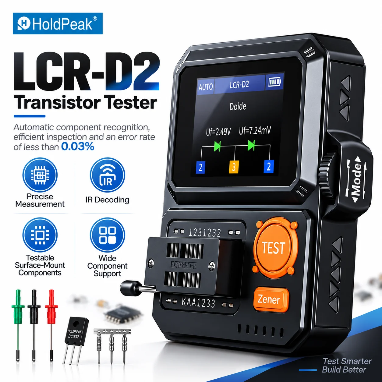 Transistor Tester LCR Meter Digital Component Tester for Diode Triode Capacitor Inductor Resistor Zener FET ESR Auto Detection